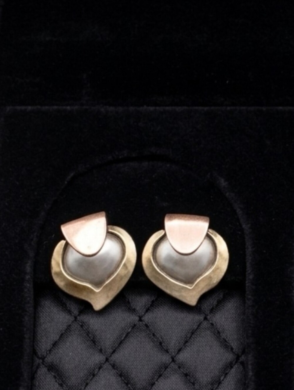 Vintage Marjorie Baer MB SF Mixed Metal Modernist Brutalist Heart Earrings -